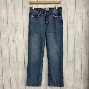Kensie Vintage Luxe Blue Denim Straight Leg Mid Rise Short Basic Jeans 8/29